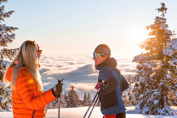 Langlaufen zu zweit auf der Hochrindl© Christoph Rossmann_MBN Tourismus